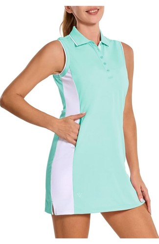 MAELREG Damen Golf/Tennis Kleid integrierte Shorts Reißverschlusstaschen Kragen Polo L