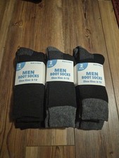 NEW 3 Two Packs Mens Boot Socks For Shoe Size 6-12