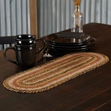 Kettle Grove Primitive Jute Tan Striped Textured Oval Kitchen Table Runner 8"...