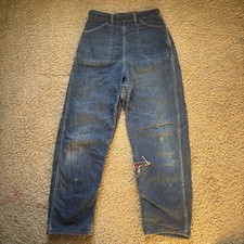 Vintage 50s Flannel Lined Denim Side Zip Jeans Farmer Workwear Size 26