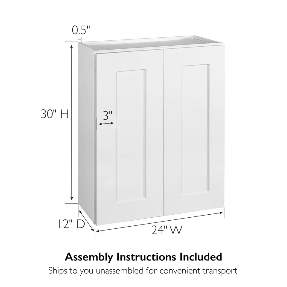 Armario de cocina de pared Brookings Shaker sin montar W2430, 24 W x 12 D x 30 H, ... Foto 2 de 4