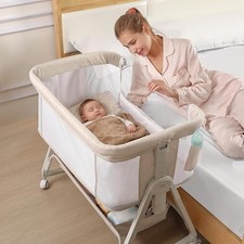 4-in-1 Baby Beside Crib, Upgraded Stability Next to Me Crib with Full Mesh Sides