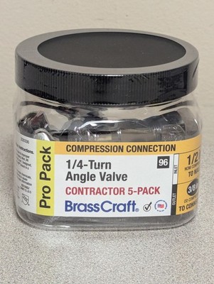 5-Pk BrassCraft 1/4-Turn Angle Valve - 1/2 in. Comp Inlet x 3/8 in. Comp Outlet