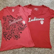 Indiana Hoosiers Red T-shirt Lot, VNeck, Womens Medium, Bedazzled/Beaded