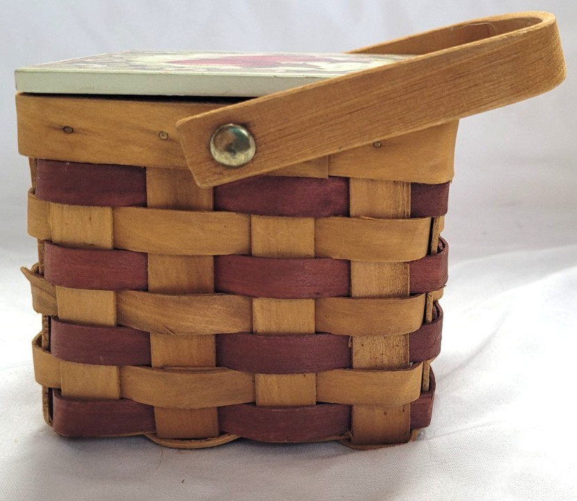Woven Wood Basket Box Apple Blossom Ceramic Cover Farmhouse Decor Vintage