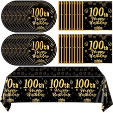 41Pcs 100th Birthday Party Decorations for Men Women, Black Gold Happy 100th ...