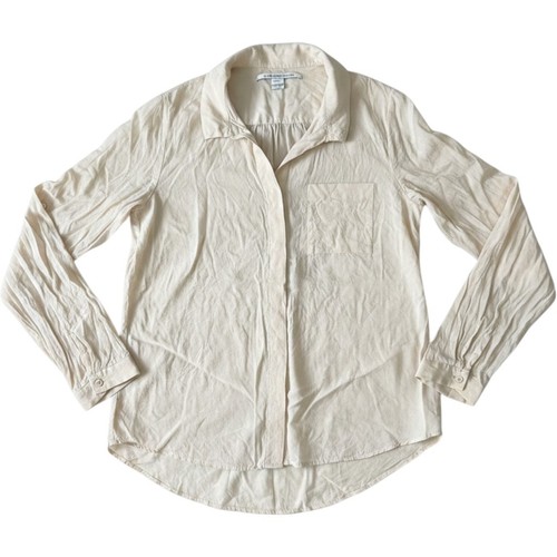 Diane von Furstenberg DVF Ivory 100% Silk Button Down Blouse Size 10 Long Sleeve