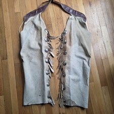 Vintage Working Cowboy White Fringe Concho Leather Chaps