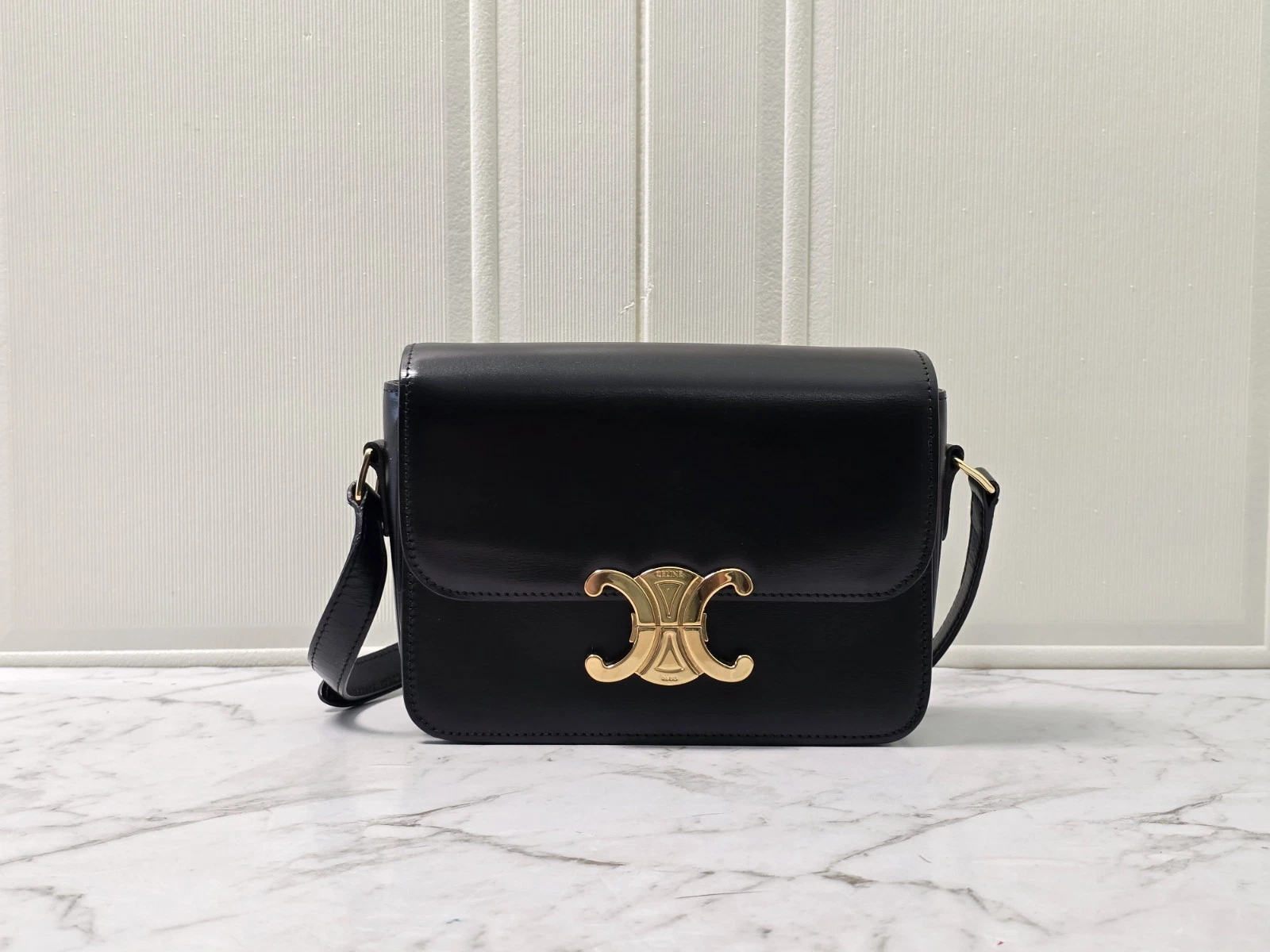 Celine — Authentic Celine Triomphe Teen Black Leather Gold Hardware Crossbody Bag