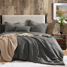 King Size Comforter Set- 7 Piece Grey Textured King Bedding Set, Soft Solid Bed