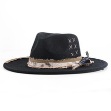Big Brim Fedora Mens Women Felt Boho Hat Panama Dress Up Hats Black