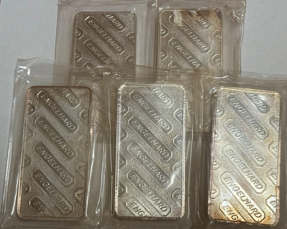 (5) 10 oz Engelhard Silver Bar Lot Factory Sealed Serialized 50 oz Total Globe - Image 2 of 4