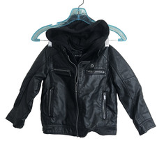 Child's Size 4 Black Rivet Faux Leather Jacket Black Color w Zip Out Hood