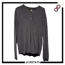 Marine Layer Men’s Double Knit Striped Long Sleeve Henley T-Shirt Gray Large