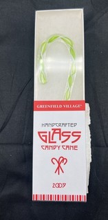Greenfield Village 2009 Annual Glass Candy Cane Ornament 7'' Green & White Twist