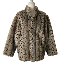 Vintage Reversible Faux Fur Jacket Leopard Print Brown Glam Made in USA Coat