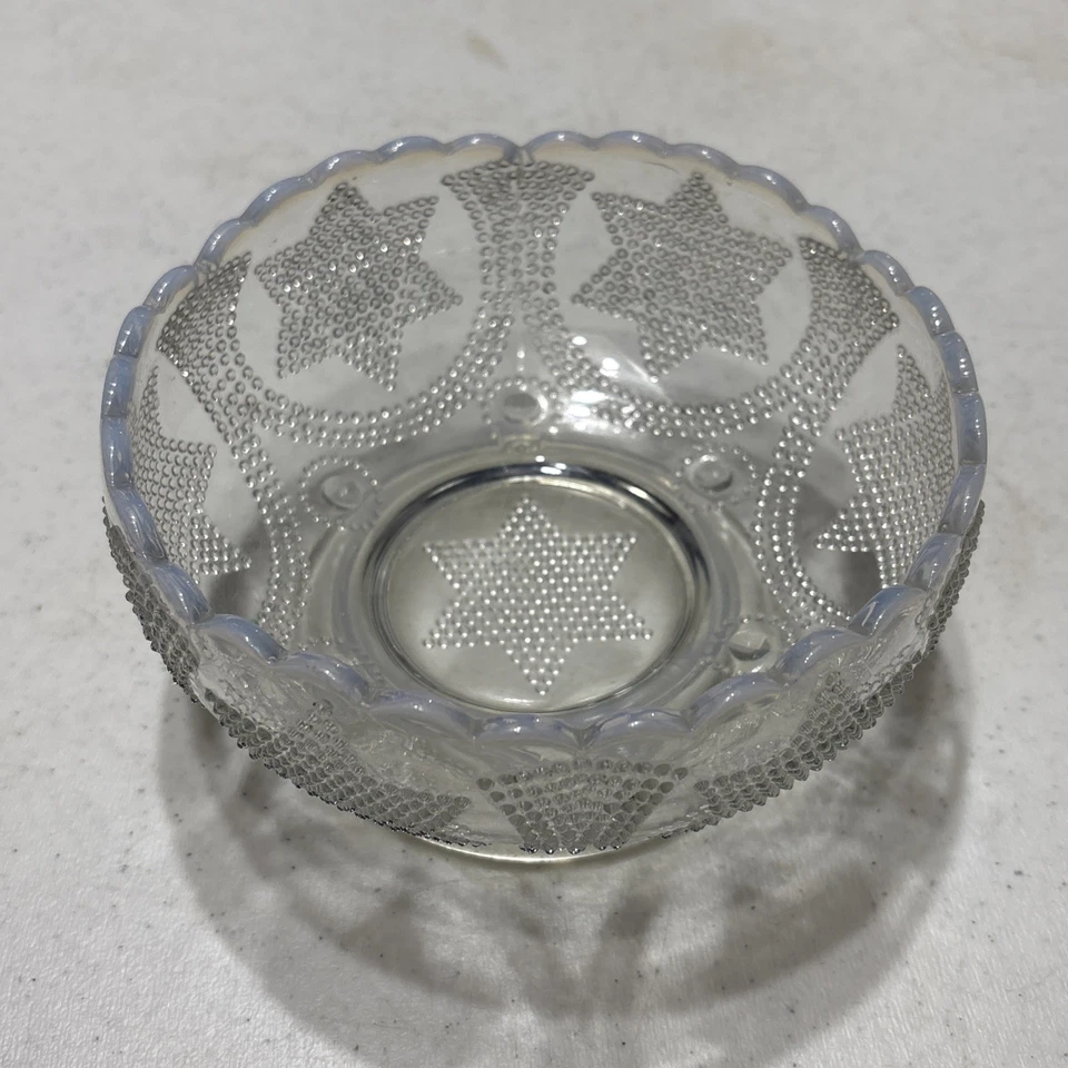 Fenton Clear Opalescent Glass Beaded Stars Footed Bowl Dish Edwardian Vintage - Image 3 of 4