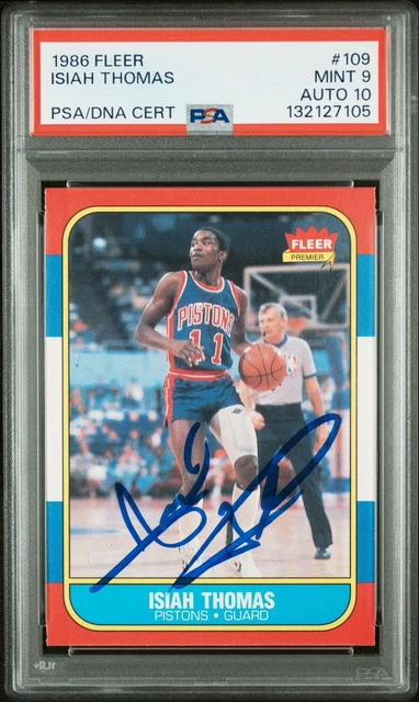 1986 Fleer Isiah Thomas #11 Signed Pistons Basketball Card PSA 9 Auto 10 #109
