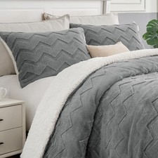Fluffy Comforter Set - Super Soft Sherpa Comforter for Size Bed, Queen Grey