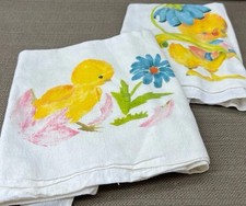 2 Vintage Hand Painted Duck Kitchen Dish Towels,