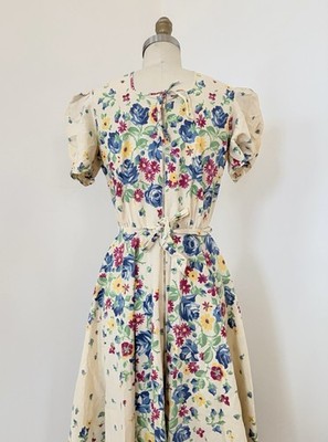 Vintage 1930s 40s Floral Cotton Zipper Front House Coat/Dress Oppenheim Collins