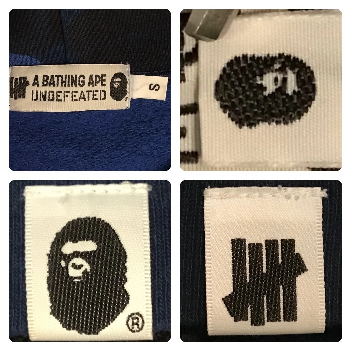 A BATHING APE (BAPE) Undefeated × BAPE BIG APE HEAD PULLOVER FELPA CON CAPPUCCIO taglia S blu mimetico una scimmia da bagno