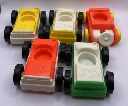 Vintage Fisher Price Toys Little People Yellow Green Rolling Cars Lot 5 USA