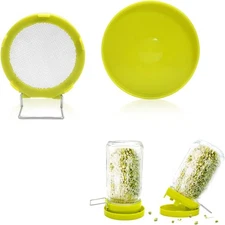 Wide Mouth Mason Jar Sprouting Kit with Sprouting Lids and Drainage Tray - Id...