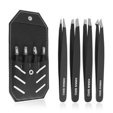 Premium Eyebrow Tweezers Set   Stainless Steel 4 Piece Black Matt 4pack