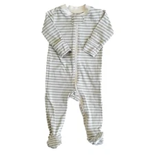 Quincy Mae Baby Sleepwear 3-6M Sage Stripe Zip Long Sleeve Footed One-Piece