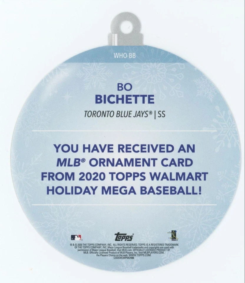 2020 Topps Holiday Oversized Die-Cut Ornament Bo Bichette Toronto Blue Jays - Image 2 of 2