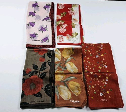 Handkerchief Lot Of 5 Pocket Square Bandana Kenzo Lancel Junko Koshino Renoma 