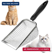 Cat Litter Scoop - Long Handle Scooper, Rustproof Stainless Steel Mesh, Non-Slip