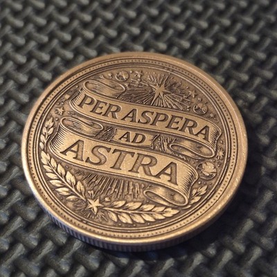 Custom Copper Golf Ball Marker Worry Coin / Per Aspera Ad Astra Design / 1.5''