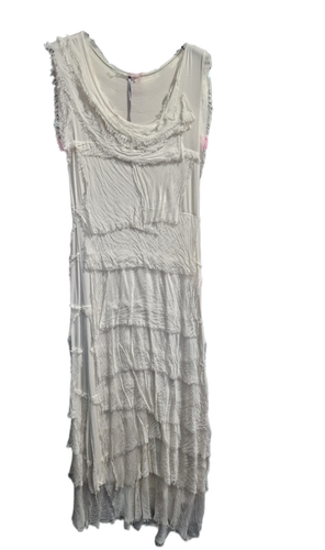 Women's Dress Maxi Silk Party Italian Shredded Layer Sleeveless Plain Pleated - Picture 26 of 32