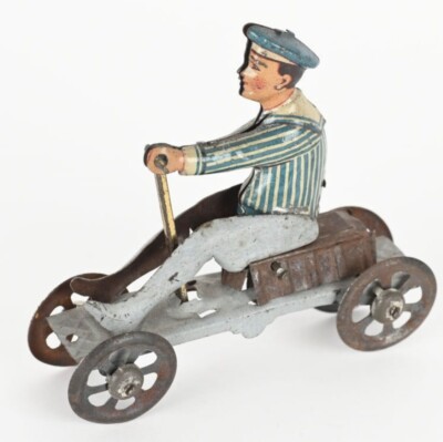 Vintage Tin German Penny Toy On IRISH Mail Cart. Made By Meir