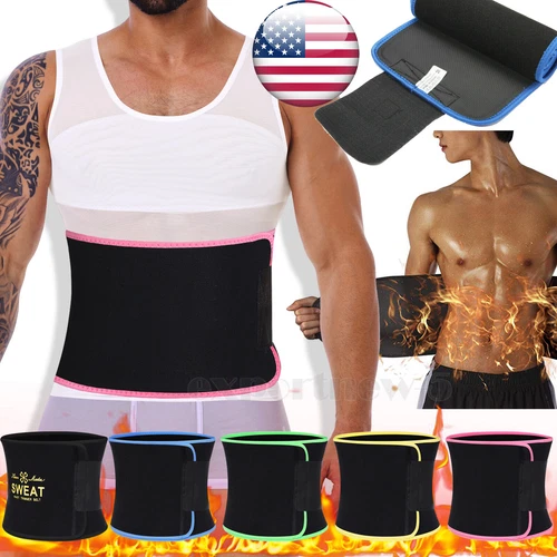 Men Neoprene Sauna Shapewear Sweat GYM Belt Waist Cincher Girdle Body Shaper - Picture 1 of 25