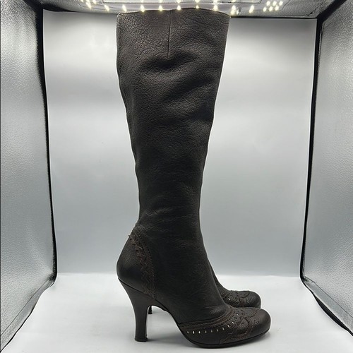 Chie Mihara Sz 8 1/2 Chocolate Brown Heeled Boots Leather Knee Boots - Picture 6 of 15
