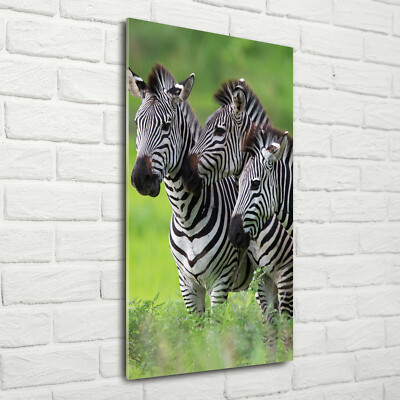 Wand-Bild Kunstdruck aus Hart-Glas Hochformat 70x140 Drei Zebras