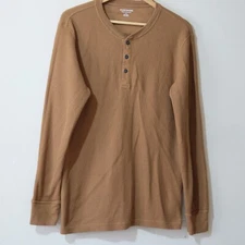 NWOT! Amazon Essentials Henley Thermal Shirt Waffle Knit Brown Men's L #p97-10