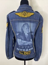 Peter Nygard 50th Anniversary Woman L Denim Jacket Military Loud Embellished