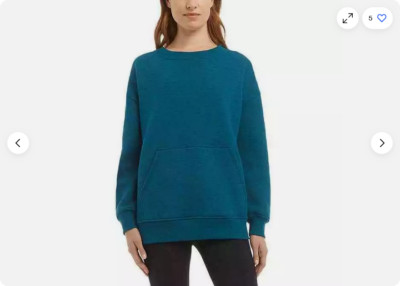 Danskin Womens Front Kangaroo Pocket Oversized Crewneck W Pocket( TEAL, XS) NWT