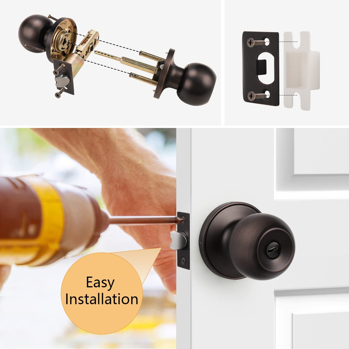 Ball Privacy Door Knobs Bath/Bed Door Lock in Oil Rubbed Bronze