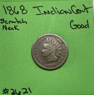 1868 Indian Head Cent 1c Good Scratch On Neck