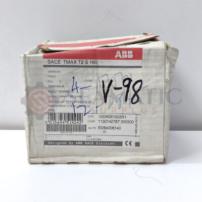 ABB MCCB 3P 100A, SACE TMAX T2S 160, Ui=800V, Uimp=8Kv, Ue=690VAC, V#98