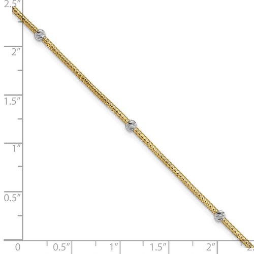 14k Gold Two-Tone Woven Flexible D/C Beads Bracelet 7.25" - Picture 3 of 4