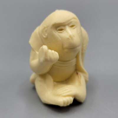 Vintage Resin Japanese Netsuke Asian Monkey Figurine Sitting Shelf Decor 1''