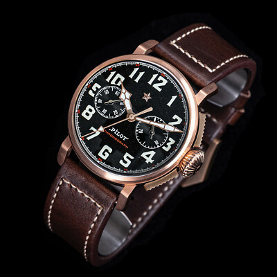 Sugess 42mm PILOT MASTER Chrono CuSn8 Bronze Mechanical Mens Watch