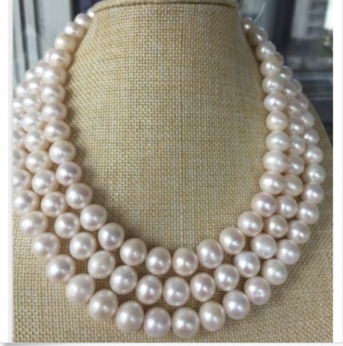 Collana Di Perle D'acqua Dolce Naturale Akoya Bianca 8-9 Mm, Placcata Oro Giallo - Lunghezza 18 Pollici - Foto 13