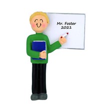Personalized Christmas Ornament - Blonde Male Teacher with Whiteboard